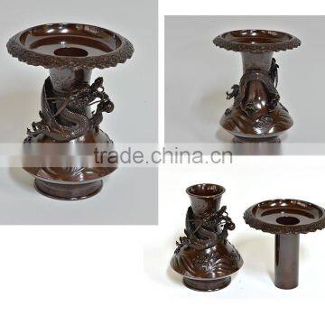 Japanese and High Quality Dragon and Bamboo Design Vase , Incense Burner , and Candlestick Holder Set Made in Japan photo-3