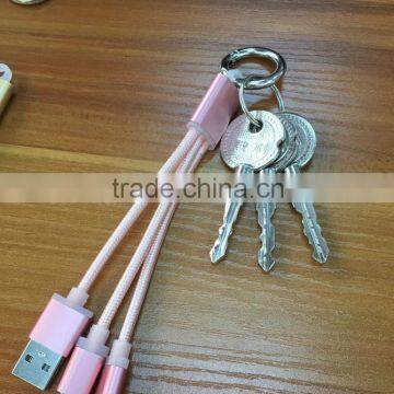 3 in 1 key chain ring braided usb cable for iphone and android