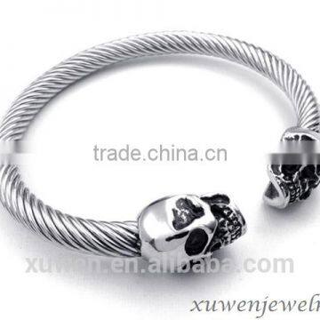 Cable Wire Mens 316l Stainless Steel Bracelet With Skull photo-2
