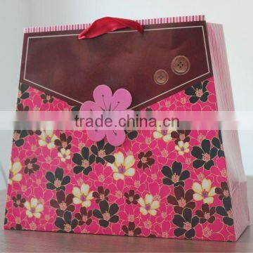 2013 high quality paper shopping bag with ribbon handle