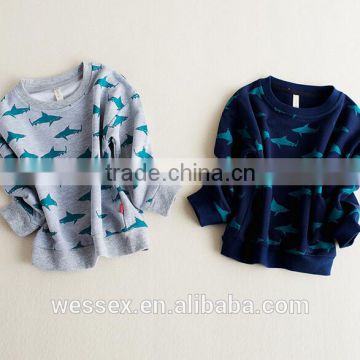 Fish printed cotton long sleeve round collar T shirt for Boys