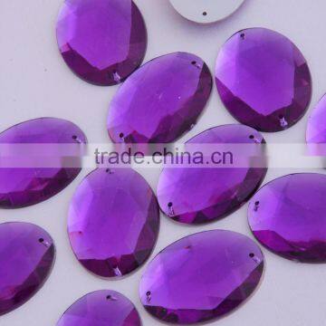 Factory Wholesale 30x40mm Oval Shape Sew On Acrylic Stones With Double Holes Plastic Stones With Holes