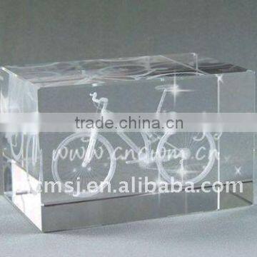 Crystal cube with 3d Laser Bicycle For Business Gift