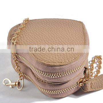 Khaki PU Coin Purse Mini Size Heart Shape Coin Case for Lady photo-3