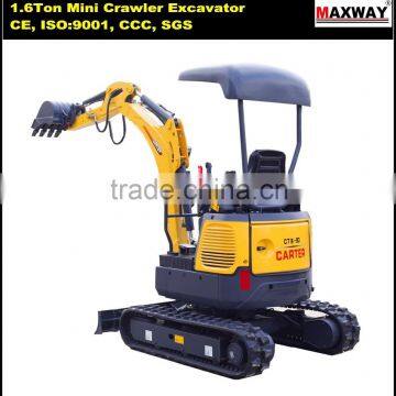 1.6 Ton Mini Zero Tail Rubber Crawler Excavator , CE / ISO Certificate, CT16-9 D