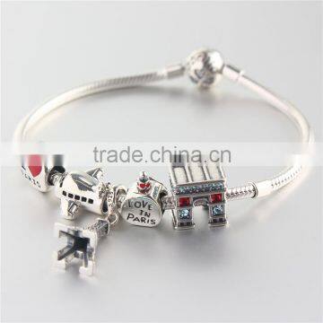 Love In Paris Charm Bead European Snake Eiffel Tower Shape Wholesale Bangle