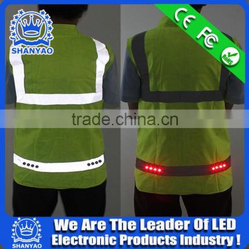 2016 Hot Selling LED Fluorescent Green Refletive Waistcoat For Road Safety At Night