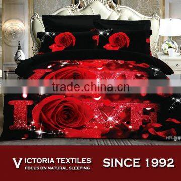 red romantic rose pattern reactive printed super soft microfiber bed comforter cover sets