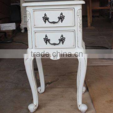 Antique French White Painted Bedside 2 Drawers