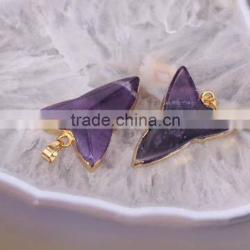 Natural Amethyst Gem Stone Pendant, Stone Point Pendant, Gold Plated Edged Drusy Amethyst Pendant, Druzy Pendant