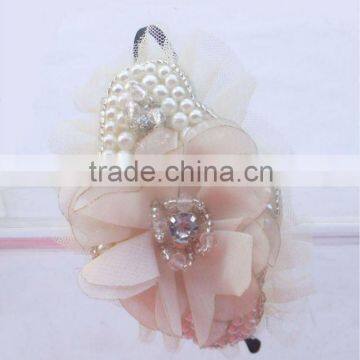 pretty net and chiffon flower hair band with pearl and bead