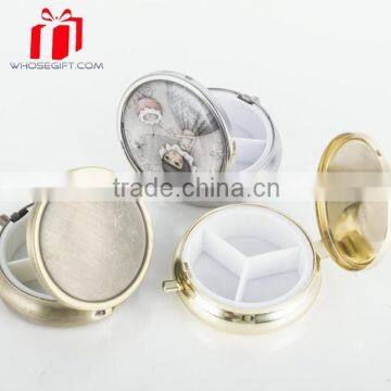 Customized Round 3 Compartments Metal Mini Pill Box