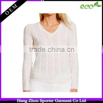 16FZCAS05 V-neck cable knitted women sweater cashmere