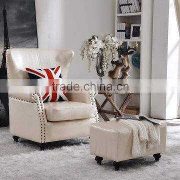 Long back wing leather sofa chair made in China