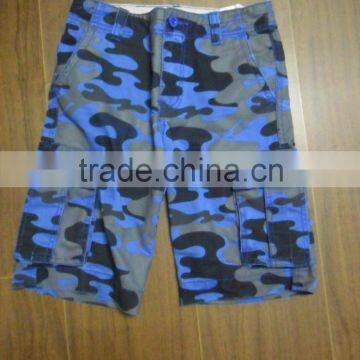 Custom 100% cotton canavas marine camouflage print knee long boy short pant