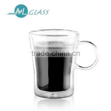 wholesale 330ml double wall glass cup with handle handmade heat resistant glassware N6063