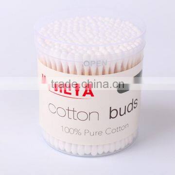 200PCS natural makeup cotton ear swab sticks in plastic round tube