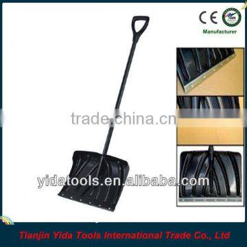 Plastic snow shovel with steel handle