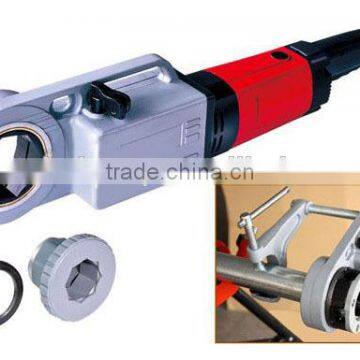 Handheld power threader, manual ratchet threader