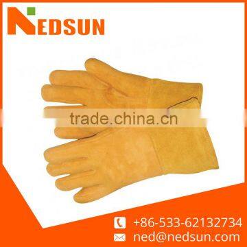 Welding durable construction split leather glove for workers