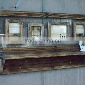 Antique Decorative Wooden Wall Shlef With Double-glass and Hooks photo-2