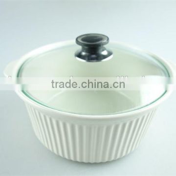 Cream ceramic soup tureen with glass cover/lid in stock