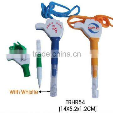 new design plastic ball pen with whistle and finger