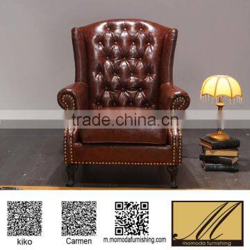 Antique chesterfield living room bedroom Furniture brown leather leisure Chair luxury coffee shop signle sofa wing chair