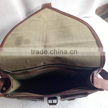 High Quality Handmade Vintage Pure Goat Leather Satchel Bag photo-4