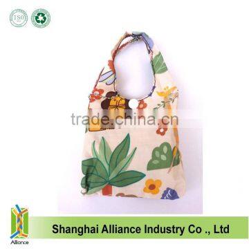 Wholesale Reusable Foldable Portable Folding Tote Shoulder Shopping Bag with small pouch