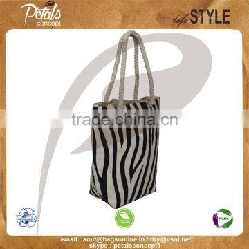 12 OZ Natural Canvas Tote Bag With Over All Zebra Prints & With Rope Handle photo-2