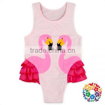 Lovely Pink Swan Baby Girls Swimwear Stylish 3 Layers Of Ruffle Swimsuit For 0-6 Years Kids