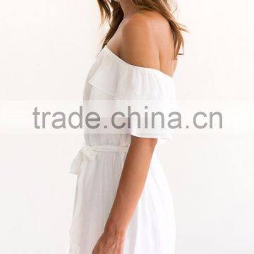 Elegant Women White Dress off Shoulder Short Sleeve Fashion Boutique Dress photo-3