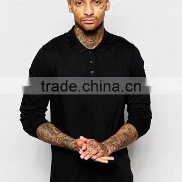 Hot Sale Cheapest Custom Long Sleeve Button Placket Black Men's 65% Polyester 35% Cotton Breathable Pique 200g Casual Polo Shirt