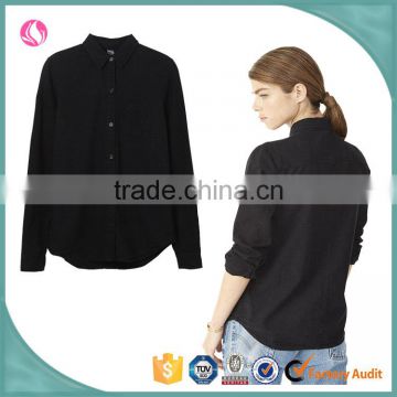 ladies top quality cheap black oxford long sleeve casual shirt design