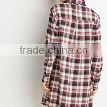 New Style Woman Plaid Shirt Slim Fit Ladies Extra Long Shirt Flannel Shirt photo-3