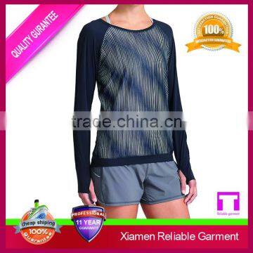 Wholesale Polyester Elstane Dry Fit Fabric Long Sleeve t Shirt for Womens Fitness Clothing photo-4