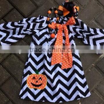 baby girls Halloween dress black chevron pumpkin dress Halloween cheap dress kids boutique dress halloween peasant dress 2015