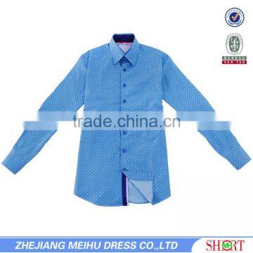 Latest Cut Away Collar Contrast Color Dark Blue Dobby Long Sleeve Shirt photo-2