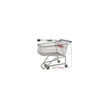 Flat Basket Wire Mesh Metal Shopping Carts With PVC , PU , TPR Wheels