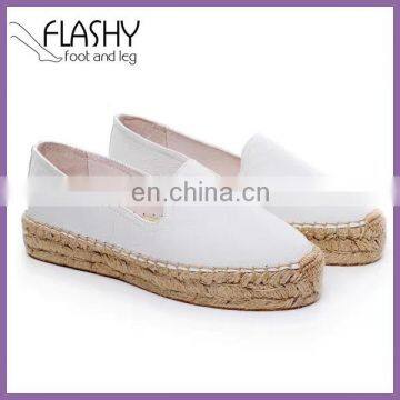 Wholesale high heel espadrilles leather white slip on shoes flat