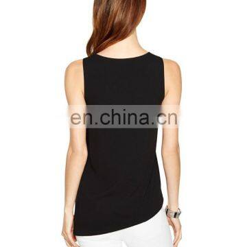 Women Sleeveless Black Slim Layer Front Tank Top Blouse photo-3