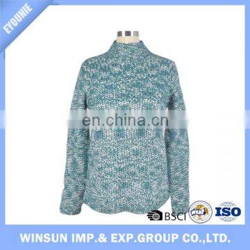 Cyan High O-neck Long Sleeve Women Sweater Tuxedo Design Knitting Fabric photo-2