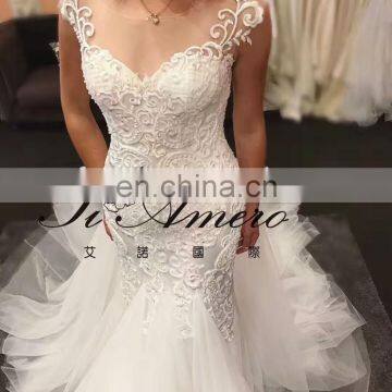 2017 High Quality Lace Beading Mermaid Wedding Dress With Detachable Train Tiamero 1A1175A photo-3