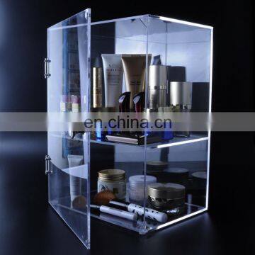 High clear 2 layer acrylic cosmetic display cabinet with door