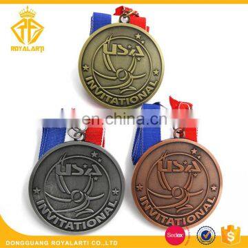 Custom Antique Finish Invitational Medal with RWB Ribbon