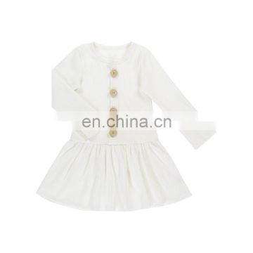 2020 wholesale white ribbed strip kid dress baby long sleeve and buttons design newborn baby dress model for toddlers