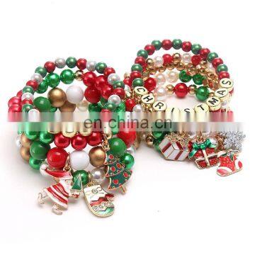 Kids Children Christmas bracelet Girl Cute Snowflake Santa Claus tree Charm Bracelet with alloy pendants Boutique gift