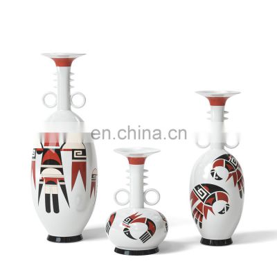 Modern Red  Eagle Decal Narrow Mouth Ceramic Home Decoration Amphora Vase For Flower Arrangement