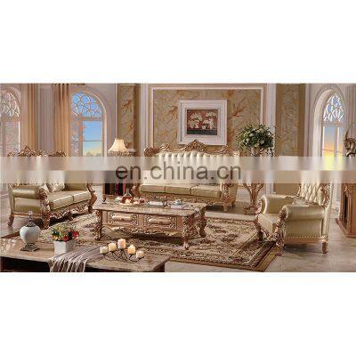 Luxury royal sofa gold real leather sofa living room furniture antique living room sofas